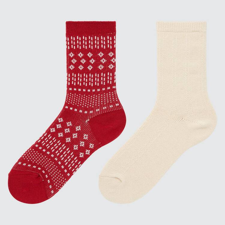 Uniqlo Heattech Fair Isle Print (Two Pairs) Ponozky Detske Červené Béžové | SUVYIM-420