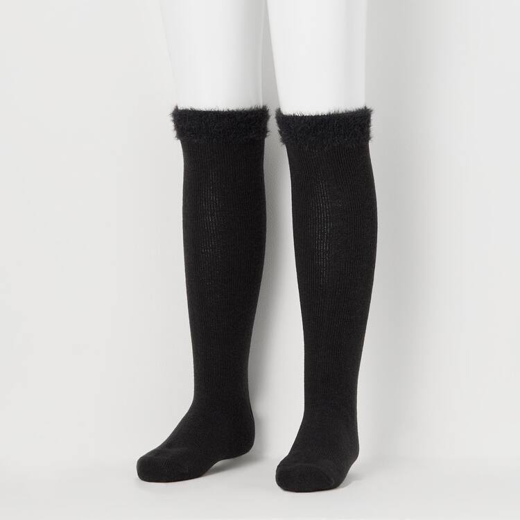 Uniqlo Heattech Knee High Fluffy (Two Pairs) Ponozky Detske Čierne | RZUVQF-014