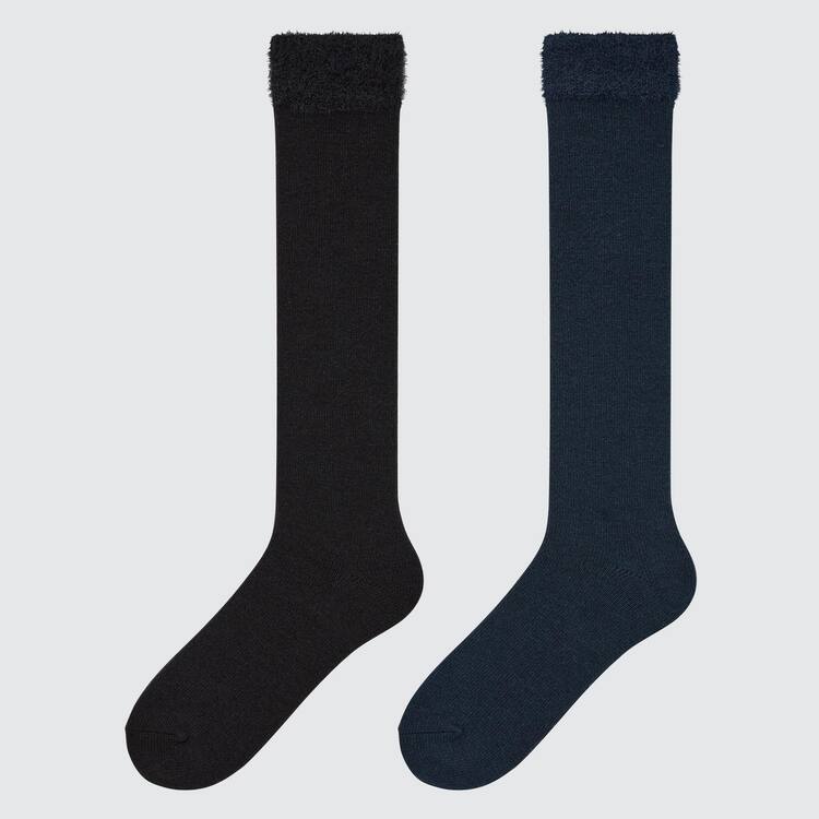 Uniqlo Heattech Knee High Fluffy (Two Pairs) Ponozky Detske Čierne | RZUVQF-014