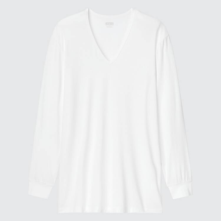 Uniqlo Heattech V Neck Long Sleeved Thermal Topy Panske Biele | FHTZJL-713