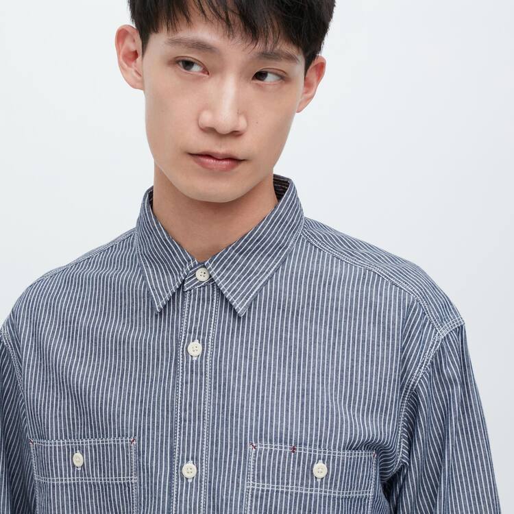 Uniqlo Hickory Denim Regular Fit Pracovná (Regular Collar) Kosele Panske Modre | OZJTKH-914