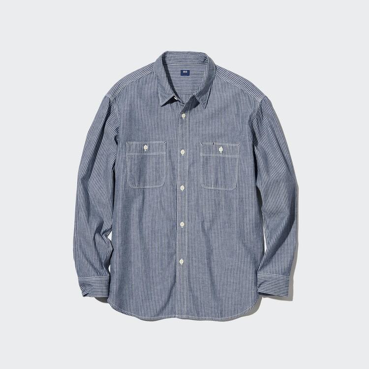 Uniqlo Hickory Denim Regular Fit Pracovná (Regular Collar) Kosele Panske Modre | OZJTKH-914