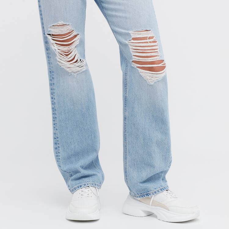 Uniqlo High Rise Rovno Leg Distressed Džínsy Damske Modre | QSCUPW-062