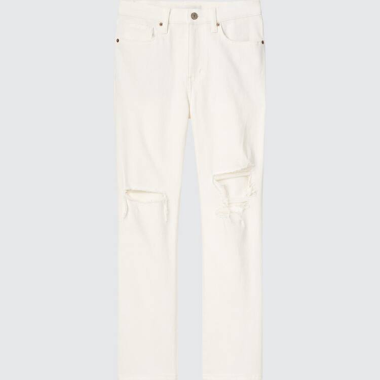 Uniqlo High Rise Slim Fit Rovno Leg Ankle Length Distressed Džínsy Damske Biele | EINWTU-253