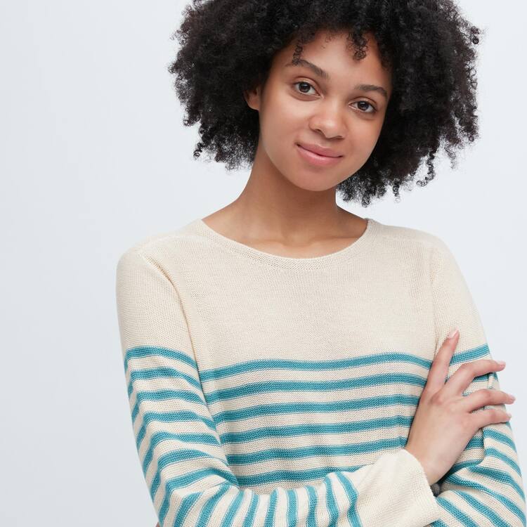 Uniqlo Ines De La Fressange 3d Knit Seamless Pruhované Lodné Neck Pleteniny Damske Béžové | REPXSI-840