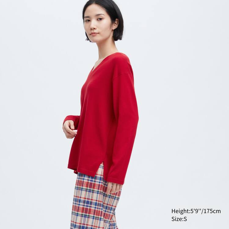 Uniqlo Ines De La Fressange Bavlnene Cashmere Blend Oversized V Neck Pleteniny Damske Červené | HAVFYT-561