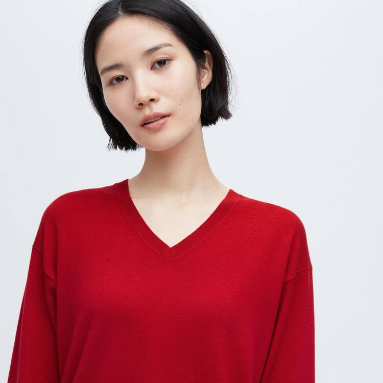 Uniqlo Ines De La Fressange Bavlnene Cashmere Blend Oversized V Neck Pleteniny Damske Červené | HAVFYT-561