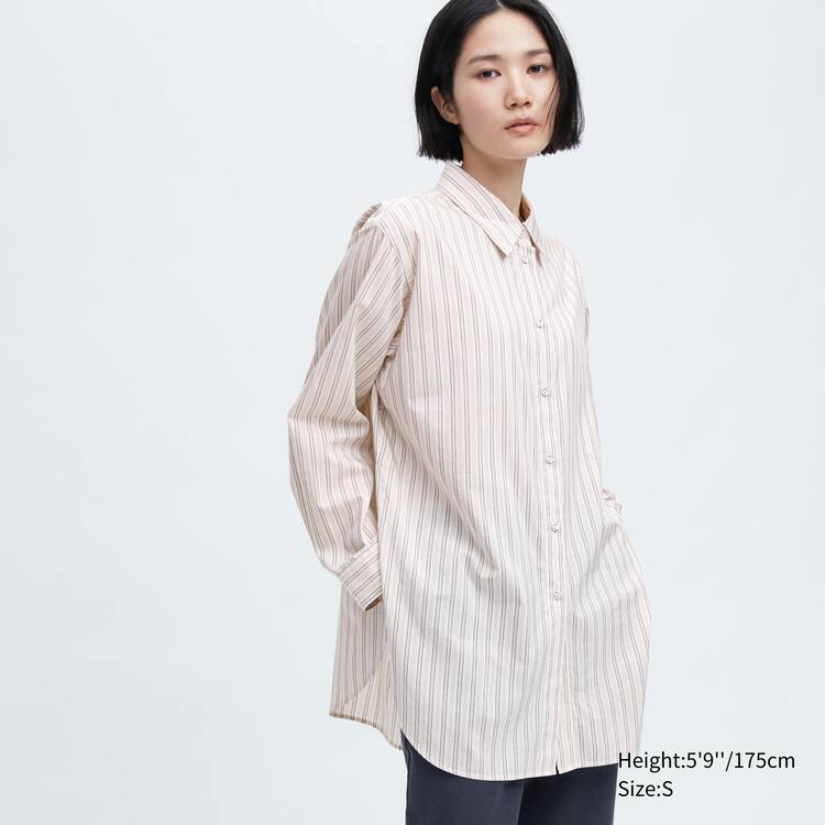Uniqlo Ines De La Fressange Bavlnene Silk Blend Oversized Long Sleeved Kosele Damske Béžové | PBOGEK-981