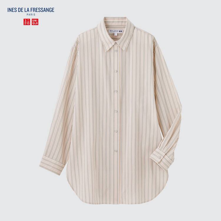 Uniqlo Ines De La Fressange Bavlnene Silk Blend Oversized Long Sleeved Kosele Damske Béžové | PBOGEK-981
