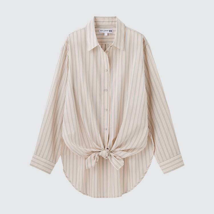 Uniqlo Ines De La Fressange Bavlnene Silk Blend Oversized Long Sleeved Kosele Damske Béžové | PBOGEK-981