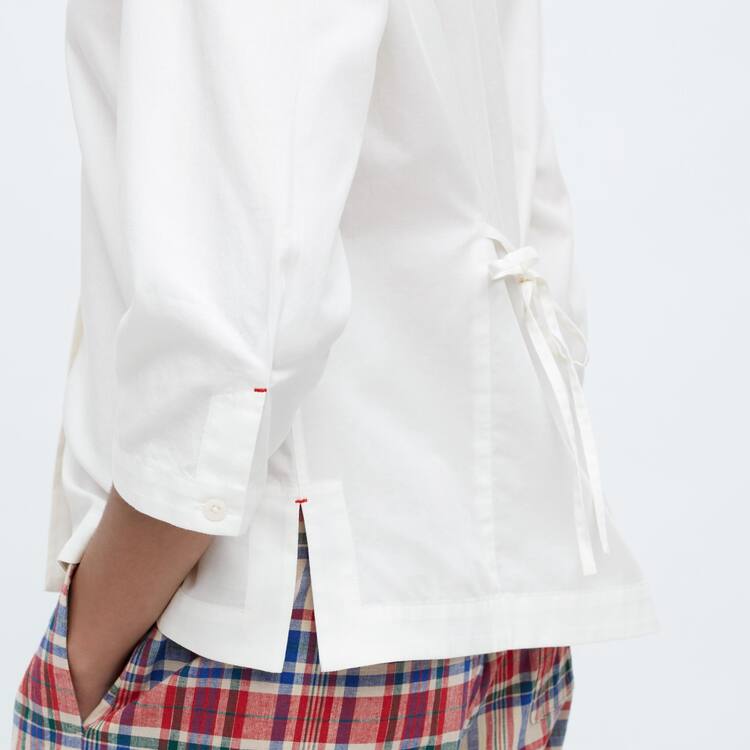 Uniqlo Ines De La Fressange Bavlnene Twill V Neck 3/4 Sleeved Kosele Damske Biele | ZDUMXP-085