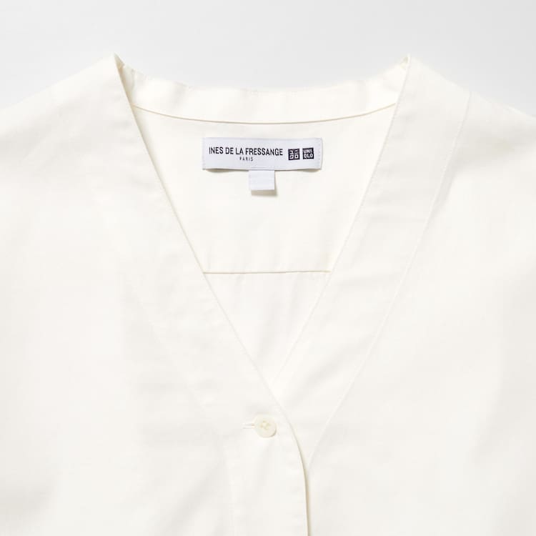 Uniqlo Ines De La Fressange Bavlnene Twill V Neck 3/4 Sleeved Kosele Damske Biele | ZDUMXP-085
