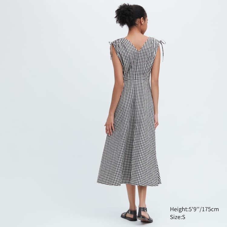 Uniqlo Ines De La Fressange Bavlnene V Neck Bez Rukavov Saty Damske Biele Čierne | EMKQPR-068