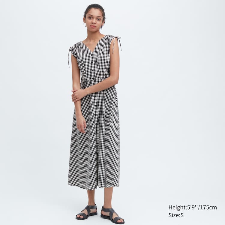 Uniqlo Ines De La Fressange Bavlnene V Neck Bez Rukavov Saty Damske Biele Čierne | EMKQPR-068
