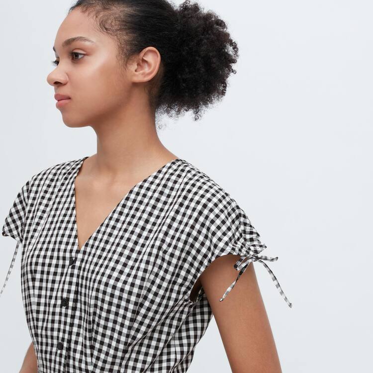 Uniqlo Ines De La Fressange Bavlnene V Neck Bez Rukavov Saty Damske Biele Čierne | EMKQPR-068