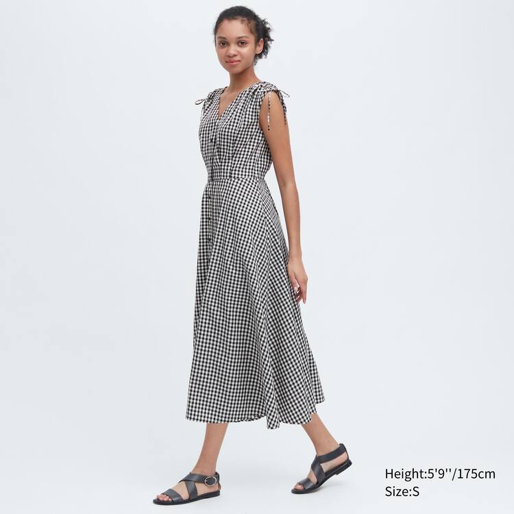 Uniqlo Ines De La Fressange Bavlnene V Neck Bez Rukavov Saty Damske Biele Čierne | EMKQPR-068