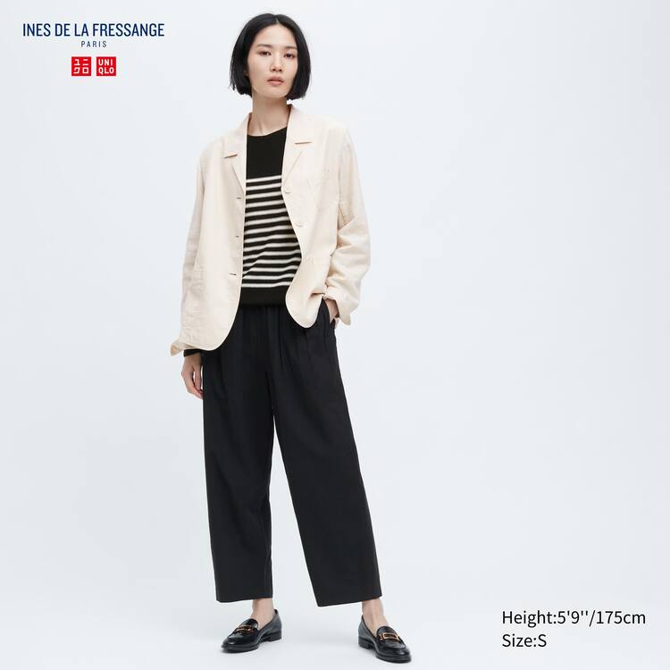 Uniqlo Ines De La Fressange Linen Bavlnene Blend Siroke Topanky Leg Gathered Nohavice Damske Čierne | FVZSIA-763
