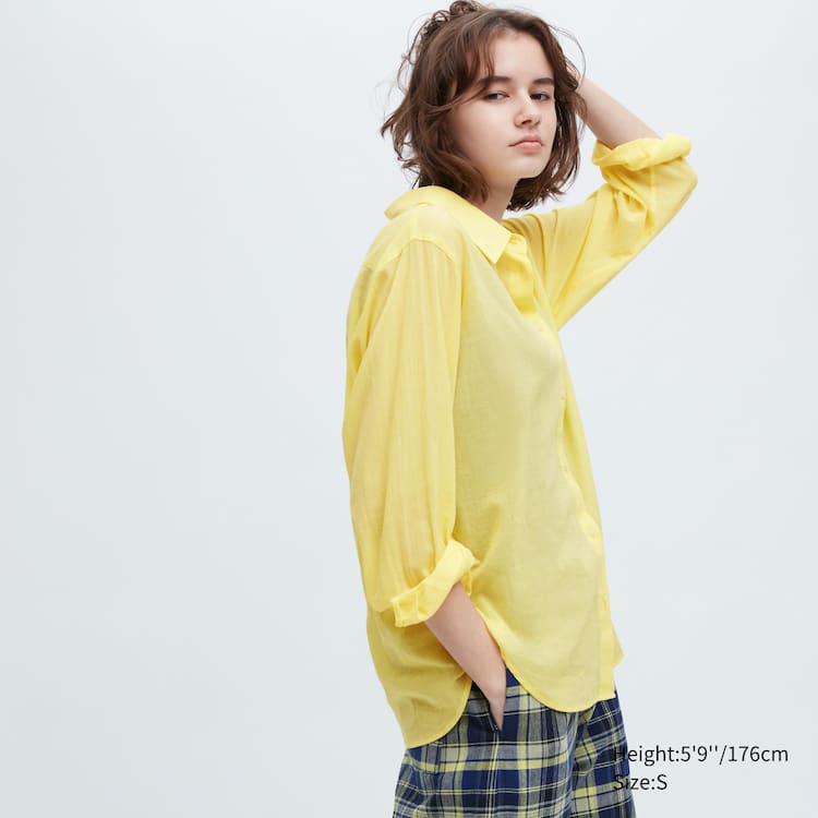 Uniqlo Ines De La Fressange Sheer Bavlnene Relaxed Fit Long Sleeved Kosele Damske Žlté | YIJPHV-342