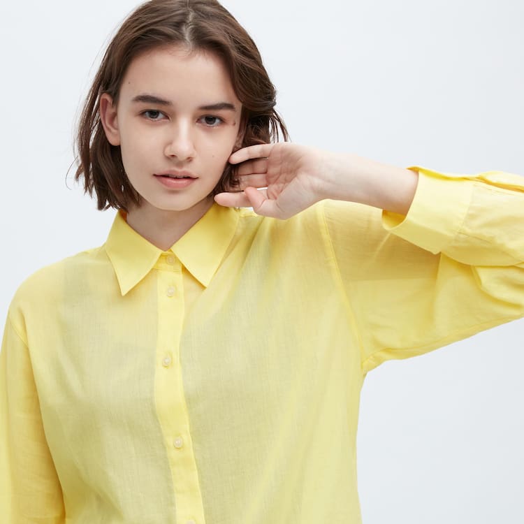 Uniqlo Ines De La Fressange Sheer Bavlnene Relaxed Fit Long Sleeved Kosele Damske Žlté | YIJPHV-342