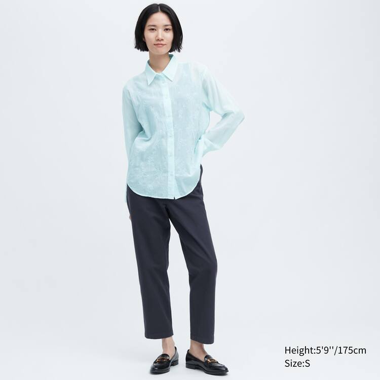 Uniqlo Ines De La Fressange Sheer Embroidered Long Sleeved Kosele Damske Modre | THPAOM-856