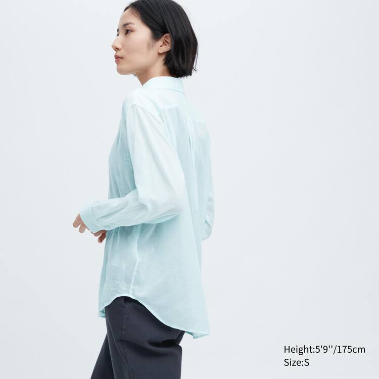 Uniqlo Ines De La Fressange Sheer Embroidered Long Sleeved Kosele Damske Modre | THPAOM-856