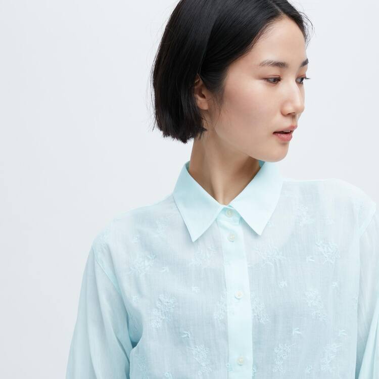Uniqlo Ines De La Fressange Sheer Embroidered Long Sleeved Kosele Damske Modre | THPAOM-856