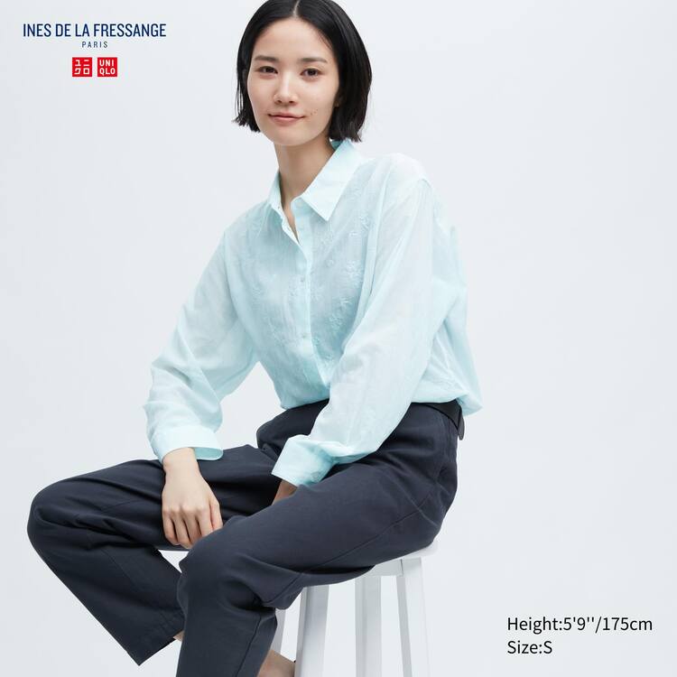 Uniqlo Ines De La Fressange Sheer Embroidered Long Sleeved Kosele Damske Modre | THPAOM-856