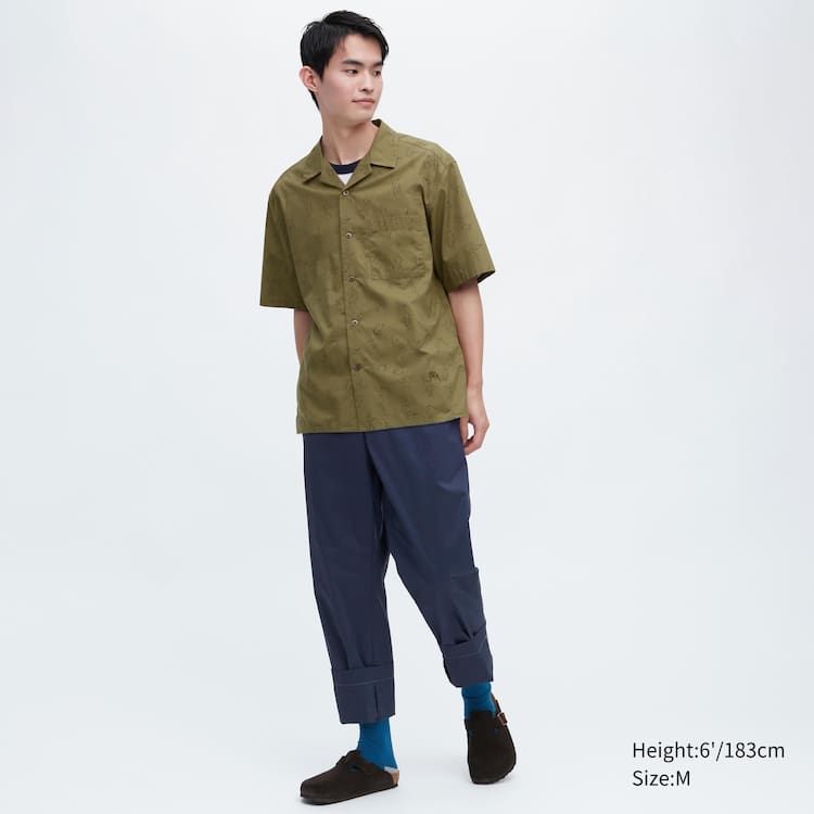 Uniqlo Jw Anderson Bežná Printed Kratke Sleeved (Open Collar) Kosele Panske Olivovo Zelená | XDETVK-493