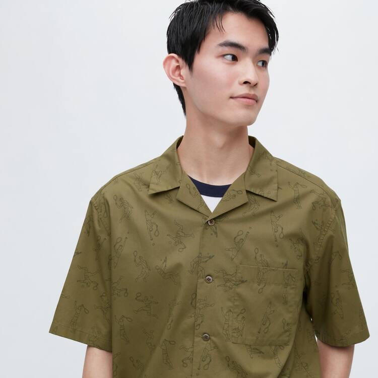 Uniqlo Jw Anderson Bežná Printed Kratke Sleeved (Open Collar) Kosele Panske Olivovo Zelená | XDETVK-493
