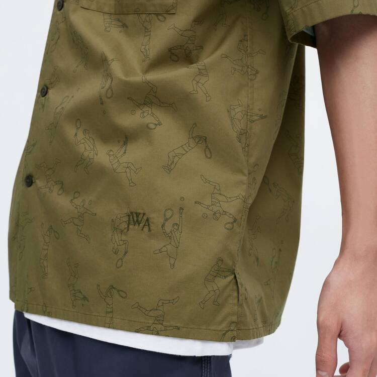 Uniqlo Jw Anderson Bežná Printed Kratke Sleeved (Open Collar) Kosele Panske Olivovo Zelená | XDETVK-493