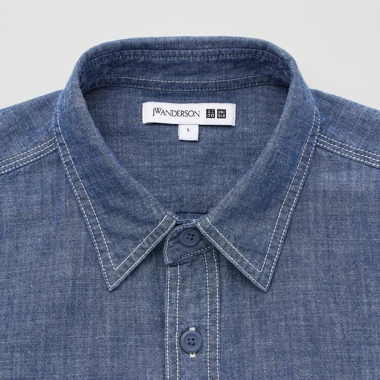 Uniqlo Jw Anderson Chambray Oversized Kratke Sleeved Kosele Panske Modre | ICHVNU-952