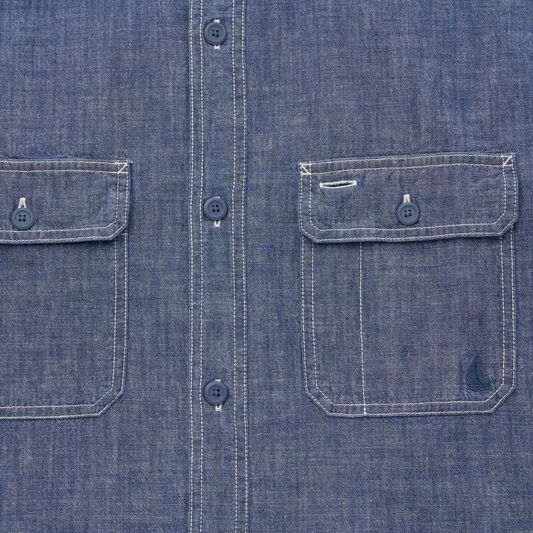 Uniqlo Jw Anderson Chambray Oversized Kratke Sleeved Kosele Panske Modre | ICHVNU-952