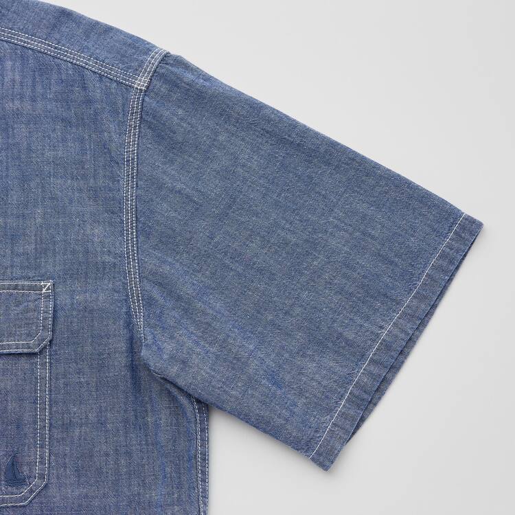 Uniqlo Jw Anderson Chambray Oversized Kratke Sleeved Kosele Panske Modre | ICHVNU-952