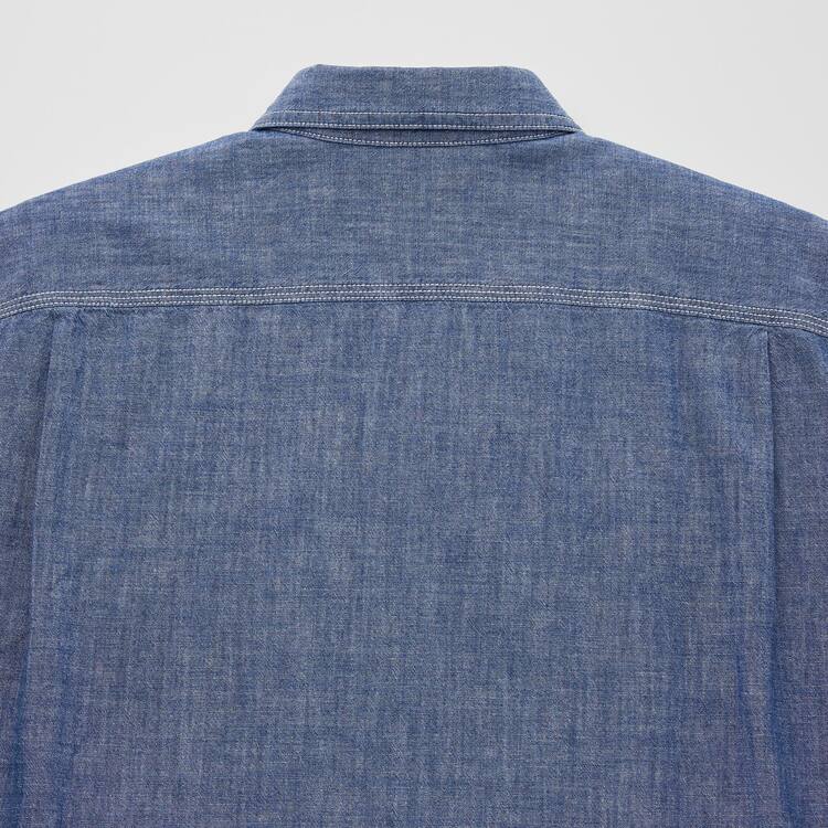 Uniqlo Jw Anderson Chambray Oversized Kratke Sleeved Kosele Panske Modre | ICHVNU-952