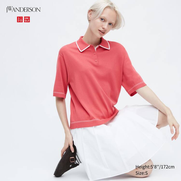 Uniqlo Jw Anderson Kratke Sleeved Polo Topy Damske Ruzove | VPQHZC-762