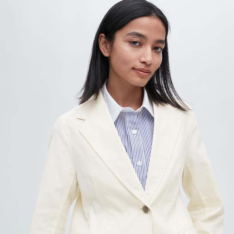 Uniqlo Jw Anderson Linen Blend Bundy Damske Biele | UKTDVM-920
