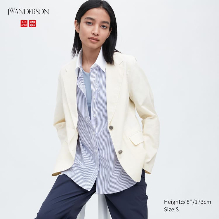 Uniqlo Jw Anderson Linen Blend Bundy Damske Biele | UKTDVM-920