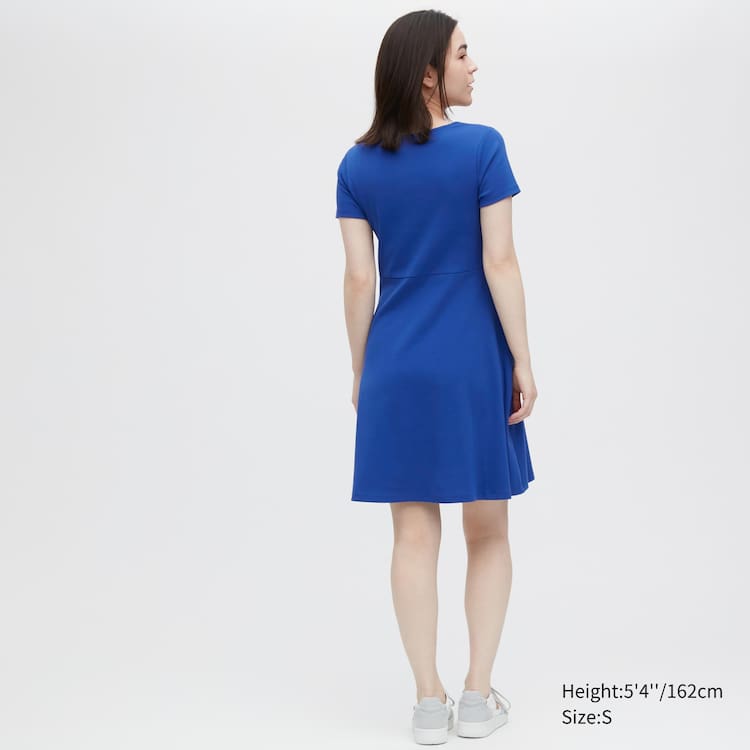 Uniqlo Kratke Sleeved Flared Saty Damske Modre | USNLHO-739