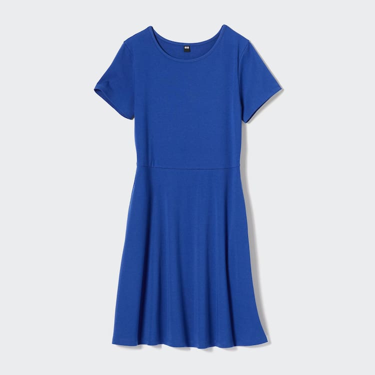 Uniqlo Kratke Sleeved Flared Saty Damske Modre | USNLHO-739