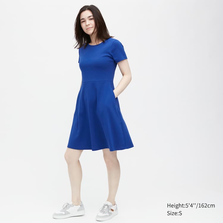 Uniqlo Kratke Sleeved Flared Saty Damske Modre | USNLHO-739