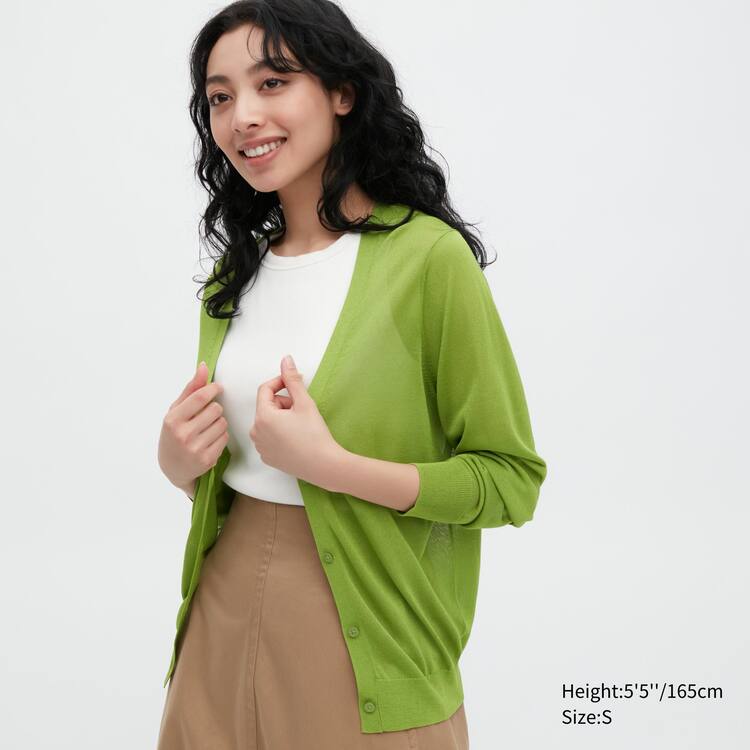 Uniqlo Light V Neck Kardigán Damske Zelene | XTINKD-264