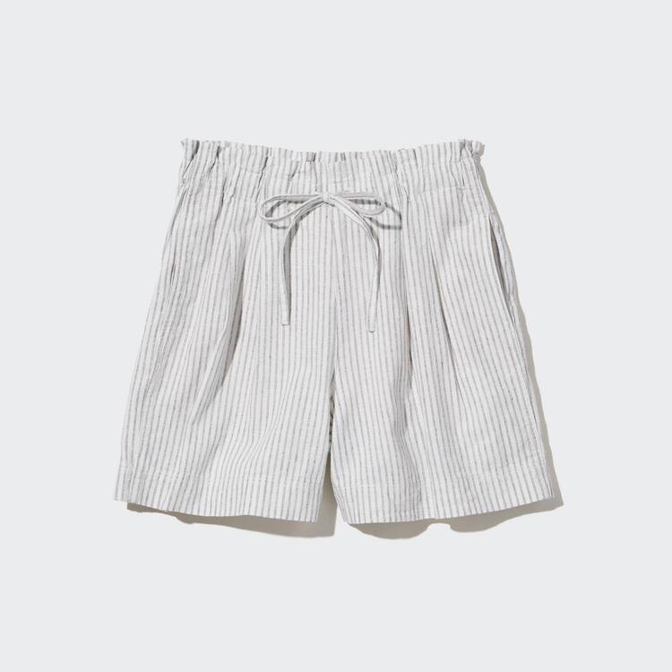 Uniqlo Linen Bavlnene Blend Pruhované Sortky Damske Biele | WSYIRT-327