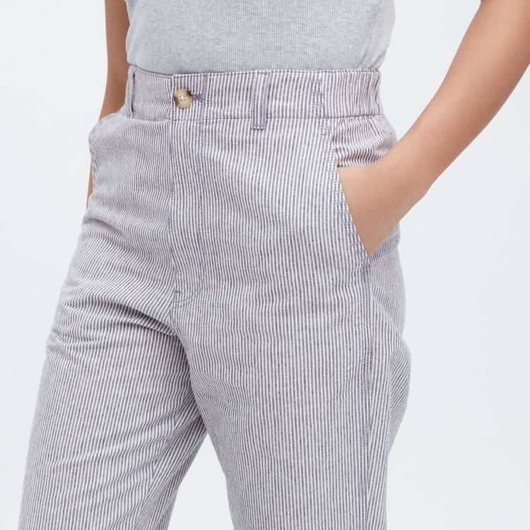 Uniqlo Linen Bavlnene Blend Pruhované Tapered Nohavice Damske Modre | PBEHFQ-764