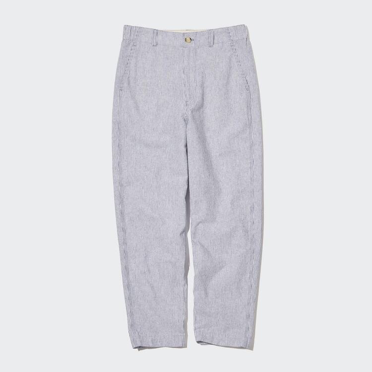 Uniqlo Linen Bavlnene Blend Pruhované Tapered Nohavice Damske Modre | PBEHFQ-764