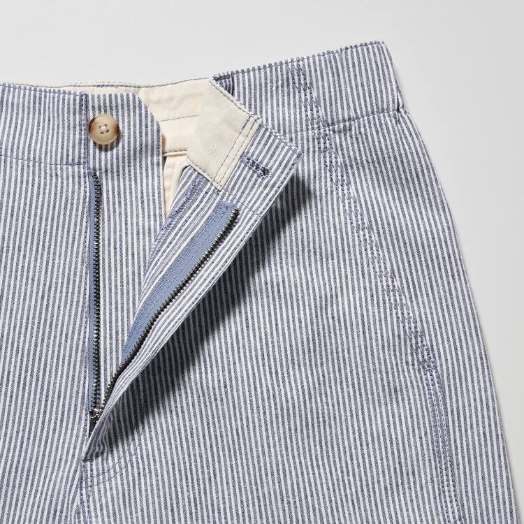 Uniqlo Linen Bavlnene Blend Pruhované Tapered Nohavice Damske Modre | PBEHFQ-764