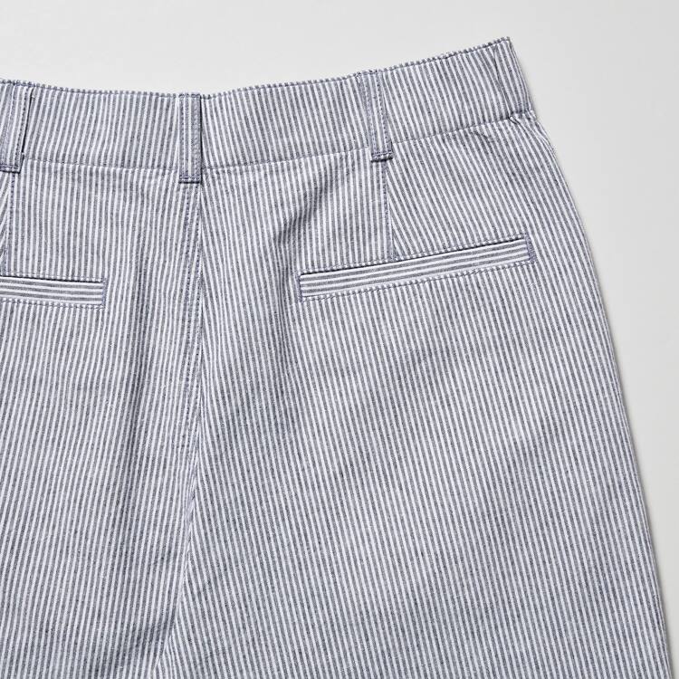 Uniqlo Linen Bavlnene Blend Pruhované Tapered Nohavice Damske Modre | PBEHFQ-764