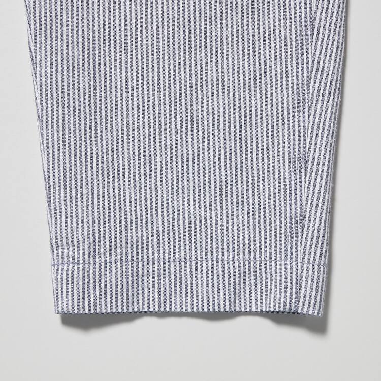 Uniqlo Linen Bavlnene Blend Pruhované Tapered Nohavice Damske Modre | PBEHFQ-764