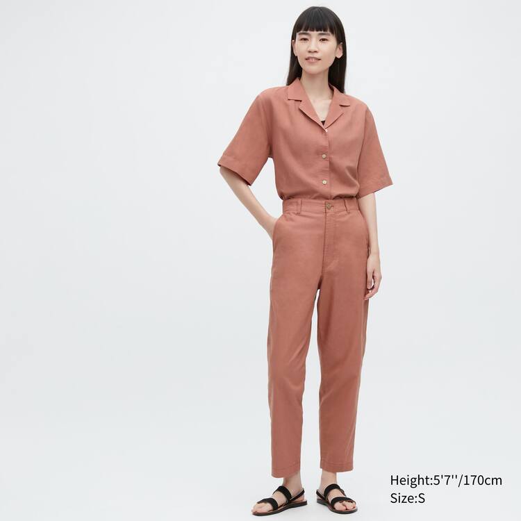 Uniqlo Linen Bavlnene Blend Tapered Nohavice Damske Hnede | RWTZFX-218