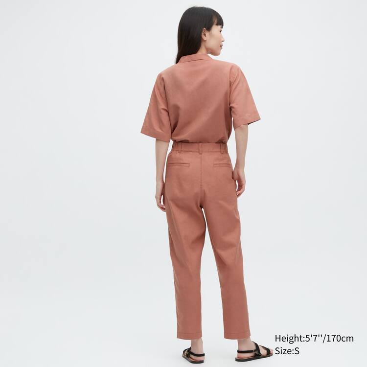 Uniqlo Linen Bavlnene Blend Tapered Nohavice Damske Hnede | RWTZFX-218
