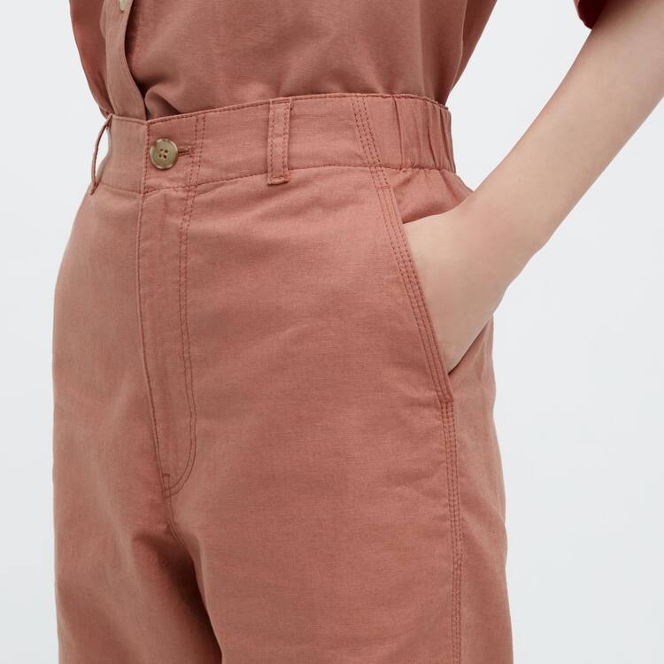 Uniqlo Linen Bavlnene Blend Tapered Nohavice Damske Hnede | RWTZFX-218